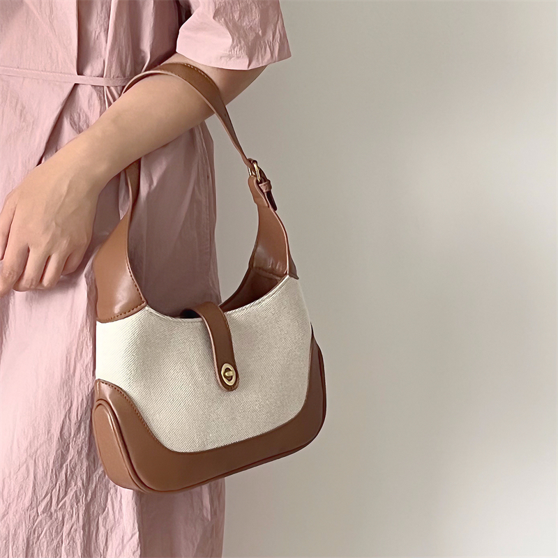 Sac à main en toile pour femmes, épissure unique, tendance française, sac à bandoulière et sous les bras, couleur contrastée, nouvelle collection été 2024_voghion.com