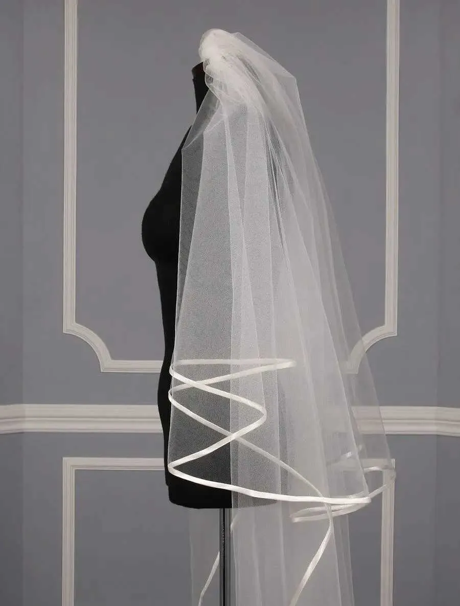 Hair Jewelry Eastalley Ribbon Edge Tulle Two Layer Long Bridal Party Veils Wedding Accessories Para Velo De Novia_voghion.com