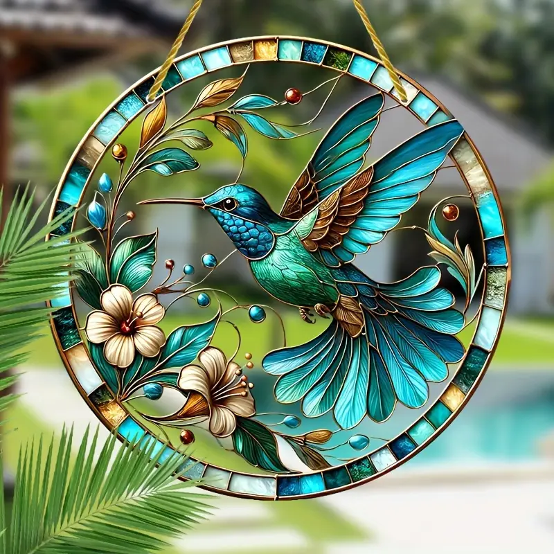 20,3 x 20,3 cm Traumfänger mit Kolibri und Blumenmotiv – doppelseitiges, leuchtendes Acryl. Perfekte Dekoration für Fenster, Wände und Garten. Kein Strom nötig. Tolles Weihnachtsgeschenk für Mütter._voghion.com