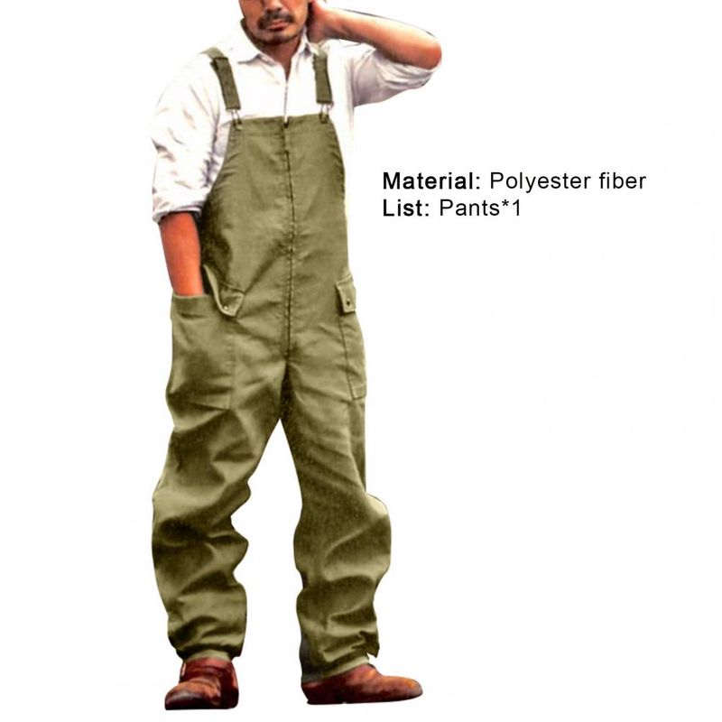 Macacão moderno perna larga masculino pele-friendly bib macacão carga uma peça ajustável alças suspensórios trabalho wear_voghion.com