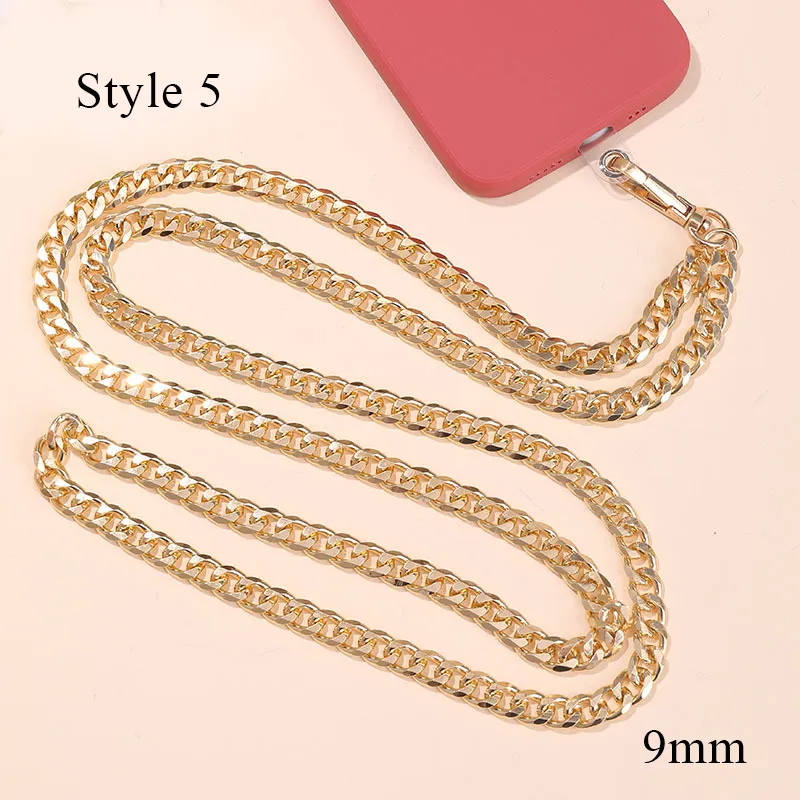 Custodia per cellulare in metallo con cordino anti-smarrimento, fibbia a moschettone, tracolla in oro da 125 cm, catena a tracolla_voghion.com