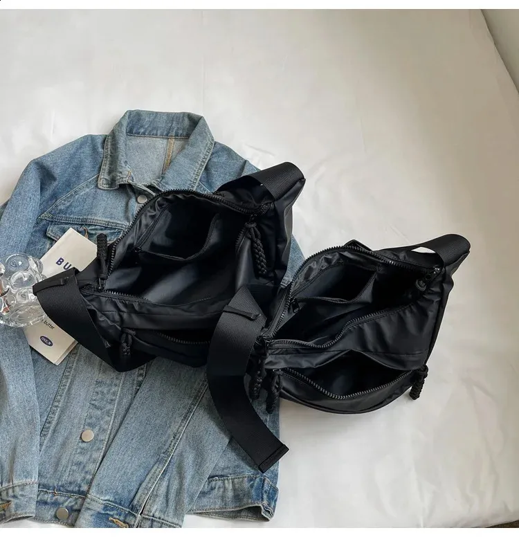 Borsa a tracolla in nylon alla moda, stile punk, tinta unita, grande capacità, multistrato, versatile, con arricciatura_voghion.com