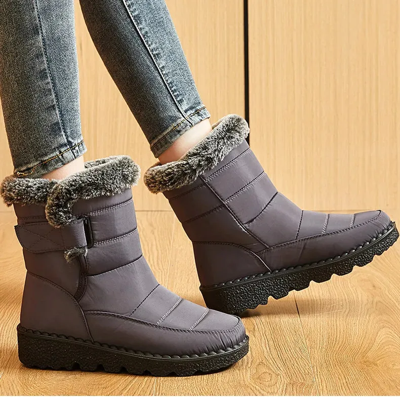 Trend Womens Winter Ankle Low Botas Mujer Waterproof Snow Boots Fur Leather Shoes 241116_voghion.com