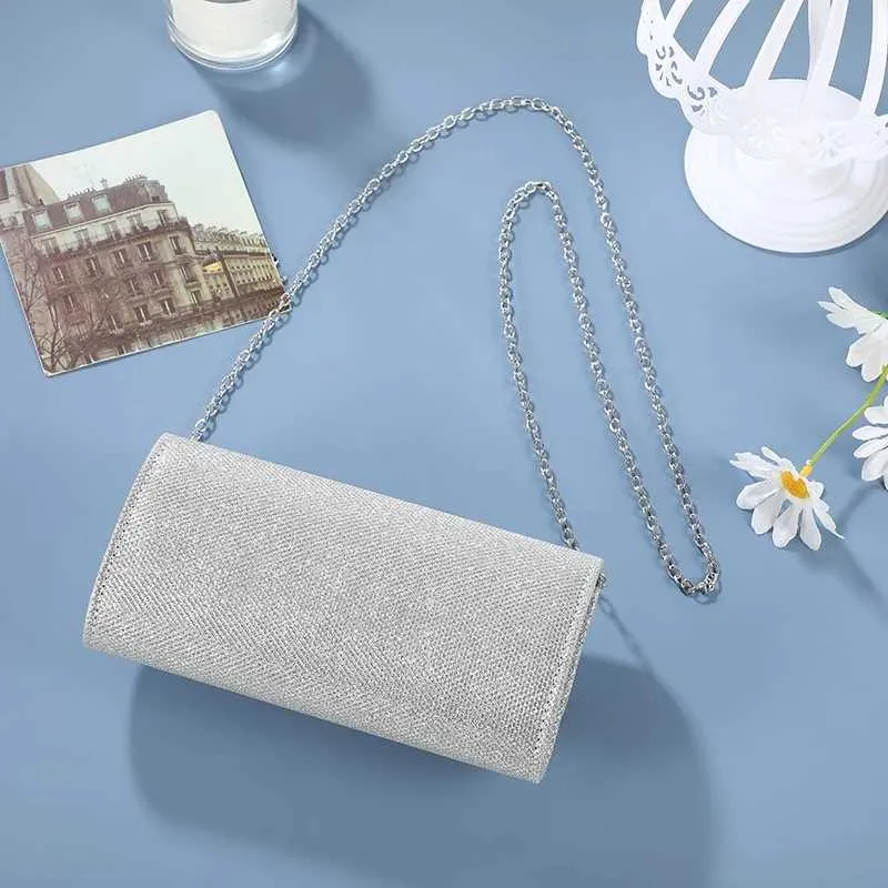 Τελευταίες τσάντες clutch για δεξιώσεις γάμου, απλές, χειροποίητες, βραδινές, crossbody, για γυναίκες, με γκλίτερ και λαμπερή αλυσίδα στον ώμο_voghion.com
