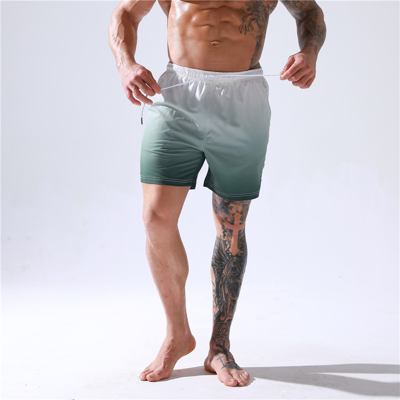 Men's Gradient Print Quick-Dry Swim Shorts Beach Surf Board Shorts With Floral Design - Streetwear Casual Shorts (S-XXL) - Green/Blue/Purple Ombre​​_voghion.com