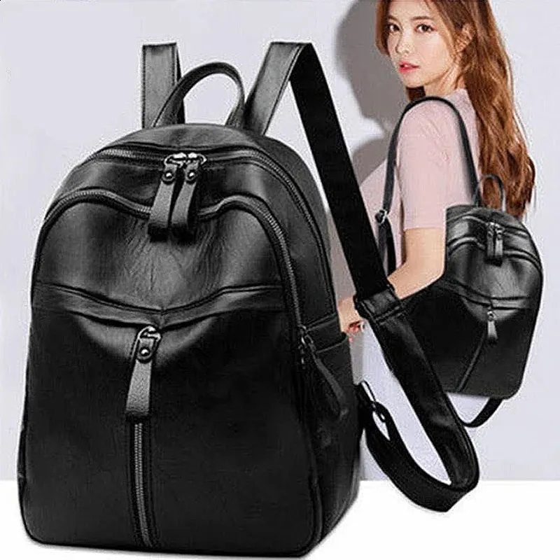 Large Capacity Women's Leather Backpack Vintage Travel School Bag_voghion.com