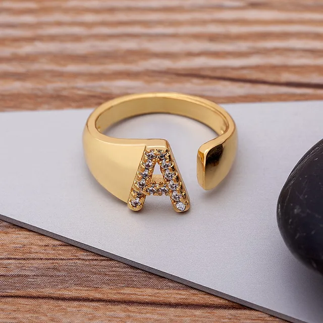 Heiße verkäufe AIBEF Neue Mode A-Z Brief Gold Farbe Metall Verstellbare Öffnung Ring Initialen Name Für Frauen Finger Ringe Party kristall_voghion.com