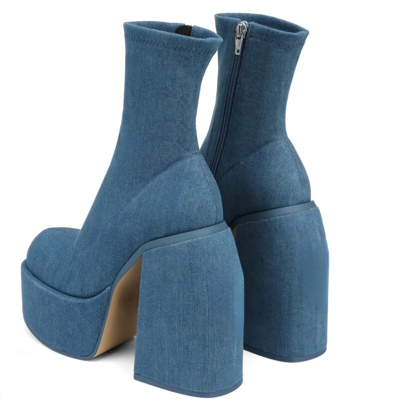 Bottes modernes femmes plate-forme ronde T botte en cuir talons épais fermeture éclair concepteur bloc talon Shs mode filles décontracté_voghion.com