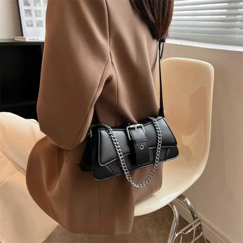 Borsa a tracolla con catena da donna in tinta unita, piccola borsa in pelle PU e portafoglio, vintage, marchio da donna, con patta, tracolla SG_voghion.com