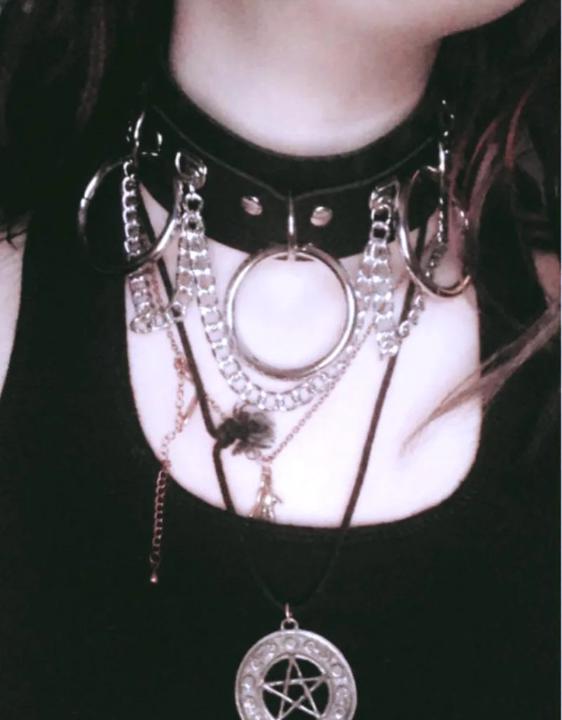 Gothic Punk Choker Necklace, Pu Leather Collar With Rivets & O-ring_voghion.com