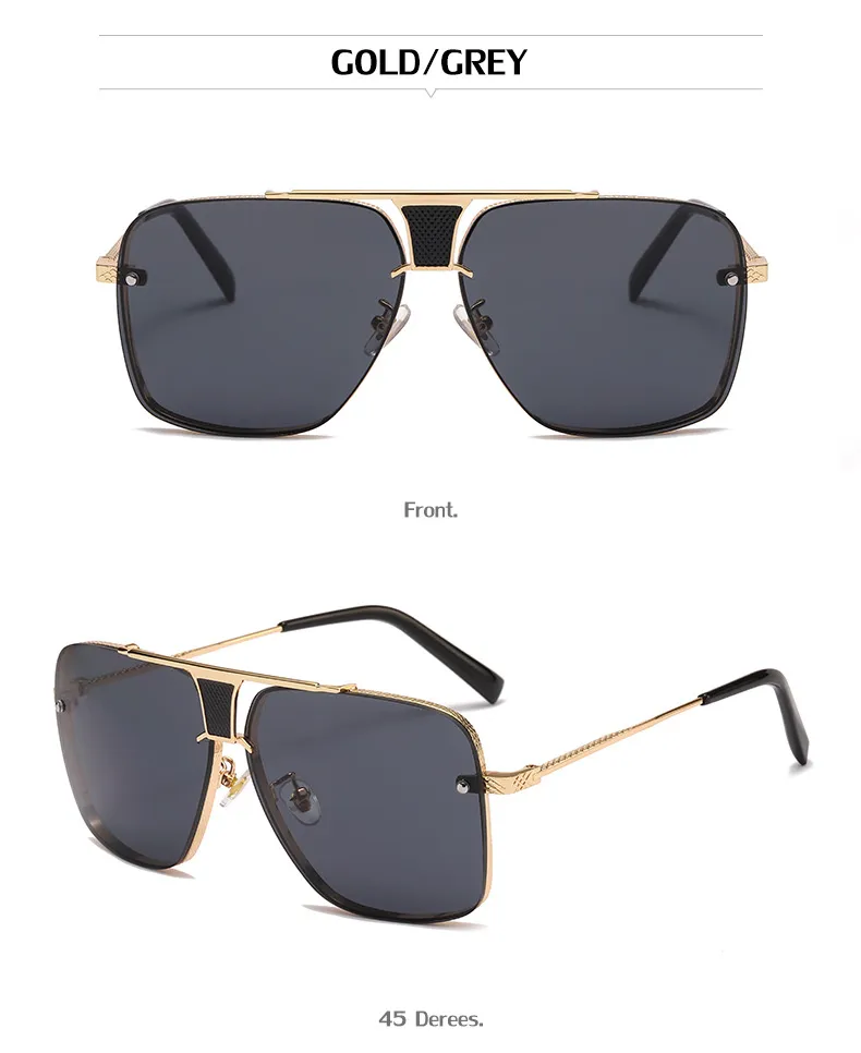 Lunettes de soleil carrées à carreaux pour hommes et femmes, design rétro, décoratives, tendance, grandes lunettes en métal_voghion.com