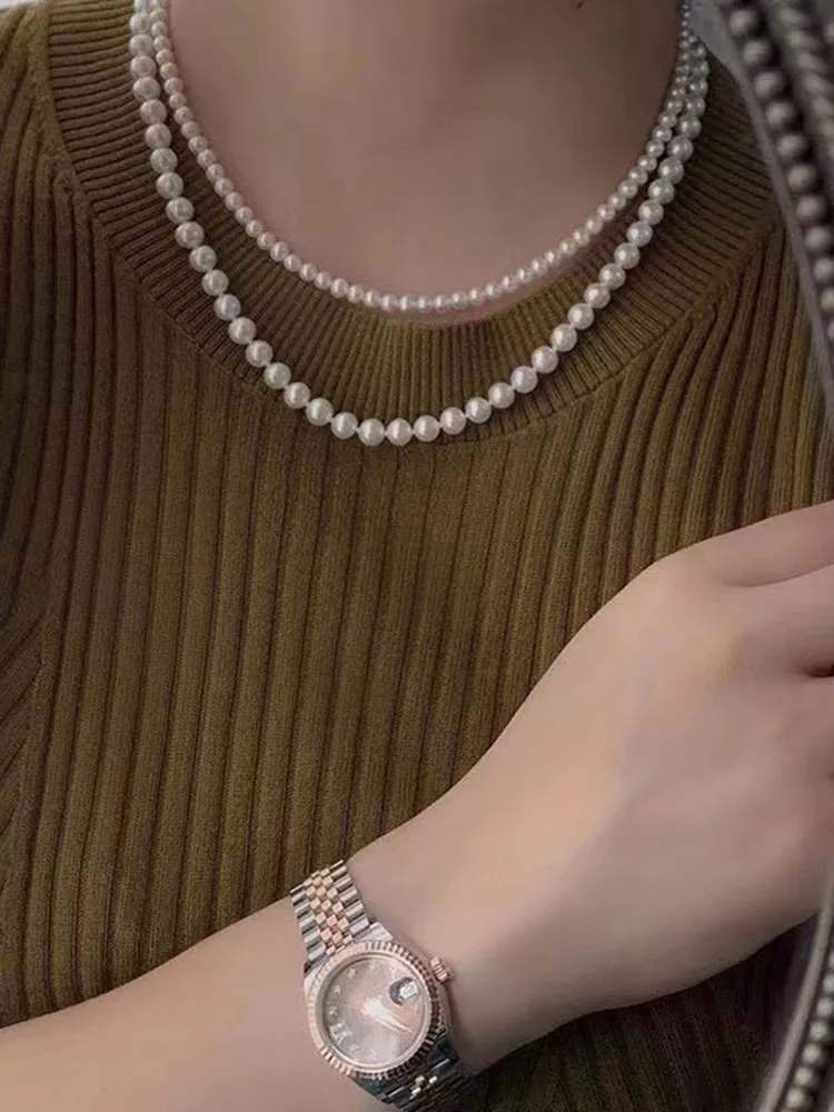 Freshwater Pearl Necklace Long Multi-wear Double Layer Chain_voghion.com