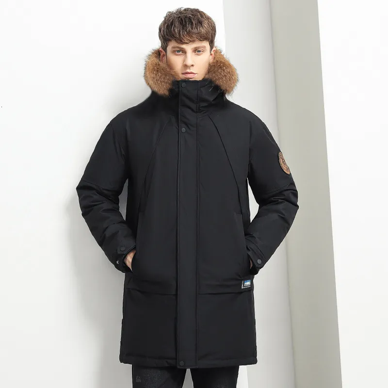 Mens Down Jacket With Fur Collar Hooded Winter Winter Coat_voghion.com