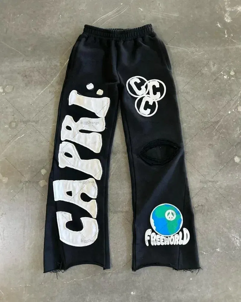 Calças masculinas hip-hop europeias e americanas bordadas calças grandes masculinas y2k na moda malha solta casual perna larga_voghion.com