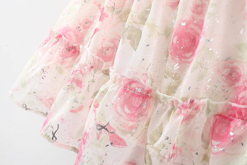 Baby Yellow Dress Baby Girl Rose Flower Printed Chiffon Princess Dress Send Beach Hat_voghion.com