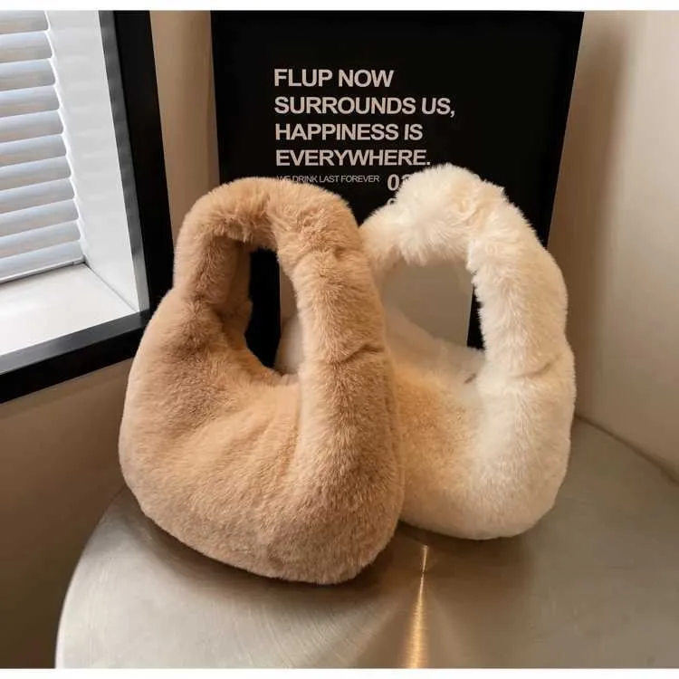 Portafoglio da donna con manico corto Fi Cluh carino Wen Fur Small Half Mo caldo peluche borsa da polso Y241106_voghion.com