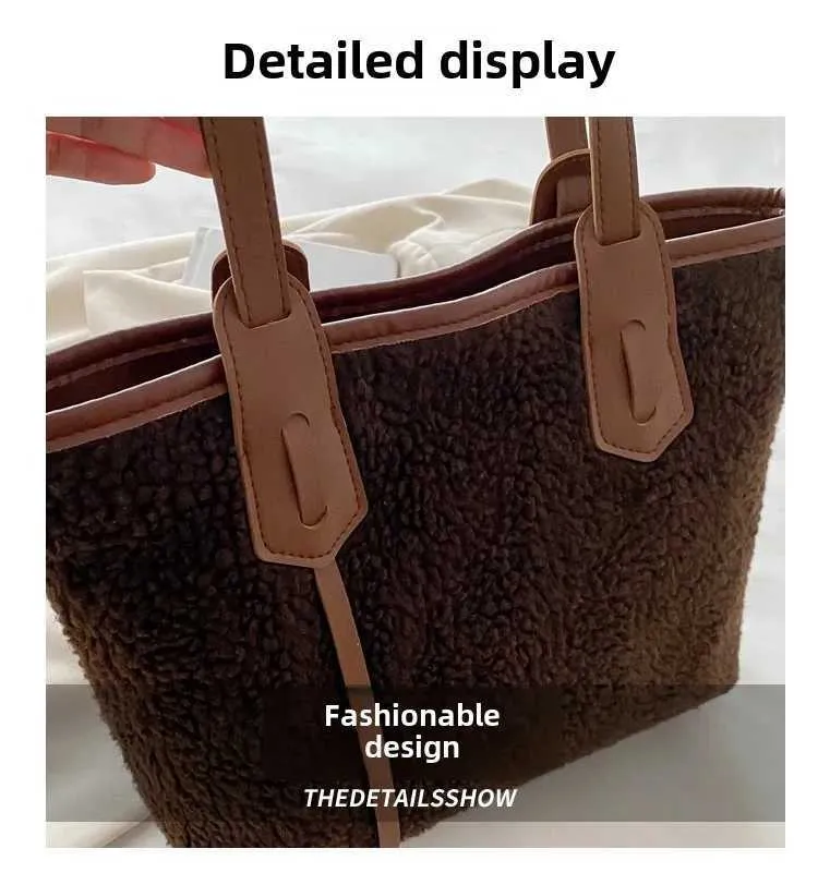 Sac fourre-tout polyvalent en peluche à la mode pour femmes, nouvelle collection, sac à main, couleur unie, décontracté, tempérament généreux_voghion.com