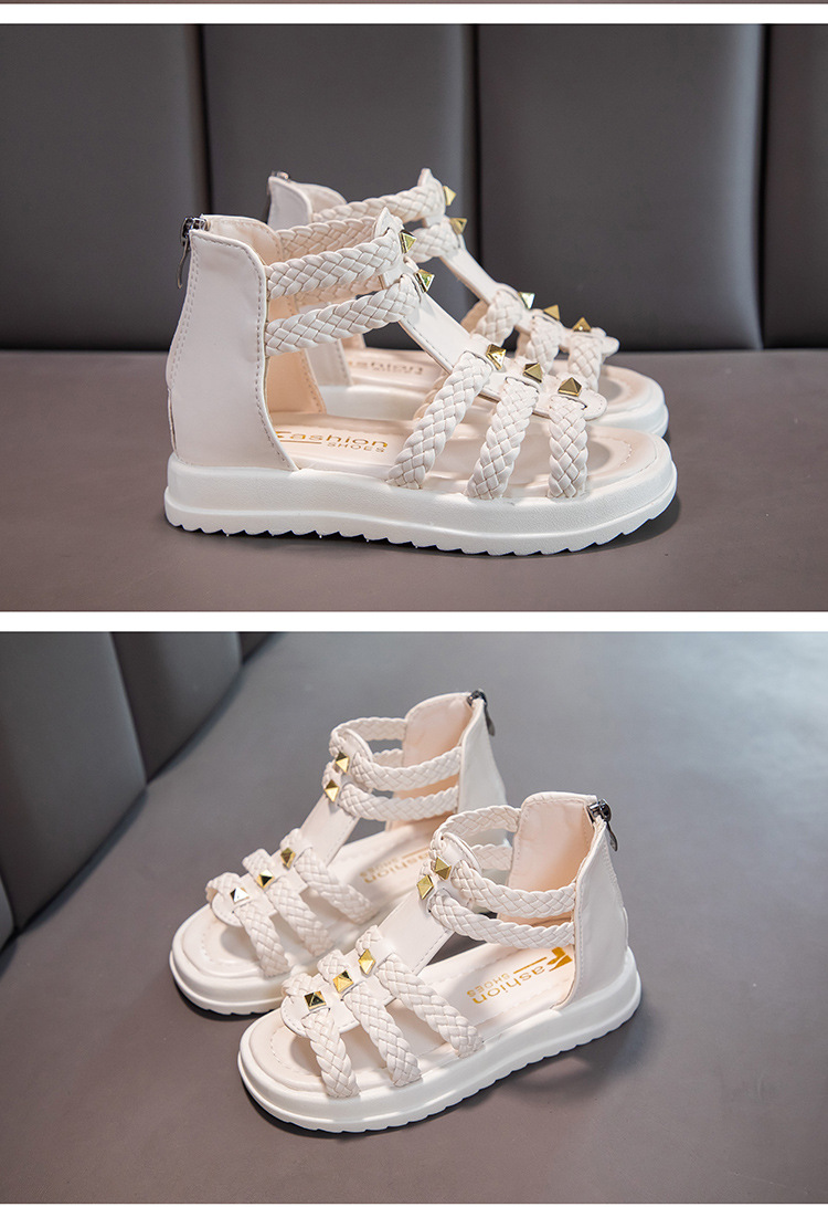 Sandali da ragazza Estate 2024 Scarpe da principessa open toe di nuova moda, scarpe romane per bambine con suola morbida per bambini grandi_voghion.com