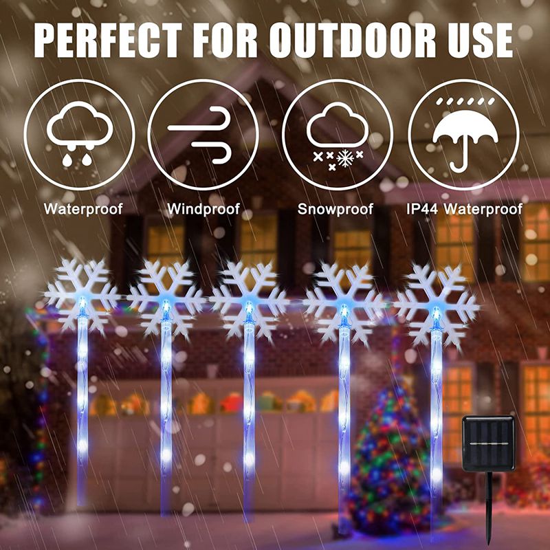 Weihnachts-Solar-Wegeleuchte für den Außenbereich, 4er-Pack, Solar-Schneeflocken-Pfahllicht, wasserdicht, für Wege, Hof, Rasen, Garten, Landschaftsdekor_voghion.com