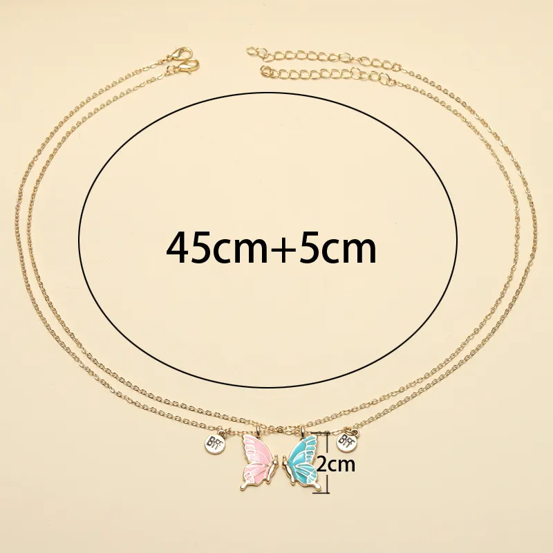 Pendant Necklaces 2PCS Cartoon BFF Couple Avocado Butterfly Dolphin Friends Chains Pandent Necklace Fashion Kids_voghion.com