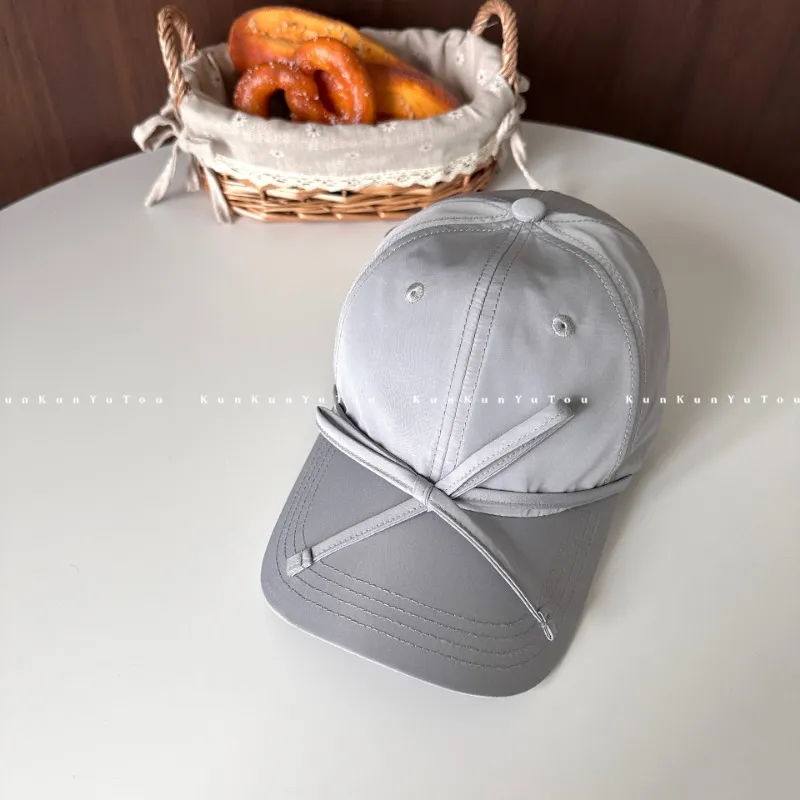 Cappellini da baseball coreani di nicchia con cinturini dolci, fiocco, morbido, tinta unita, da donna, versatili, con testa grande, regolabili_voghion.com