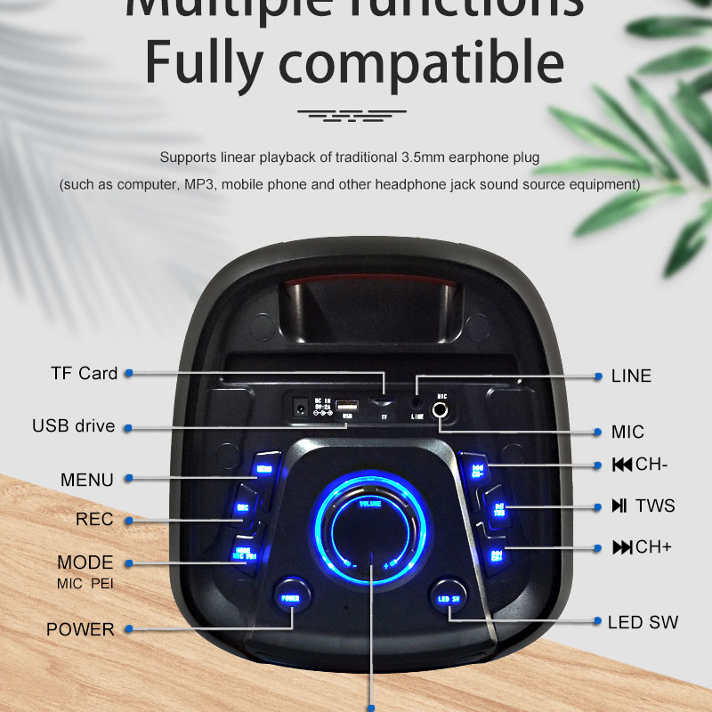 „Caixa de SOM“ 60 W itin galingas belaidis „Bluetooth“ garsiakalbis, nešiojamas žemų dažnių garsiakalbis, karaoke, lauko ratinis žemų dažnių garsiakalbis, aux TF / FM_voghion.com