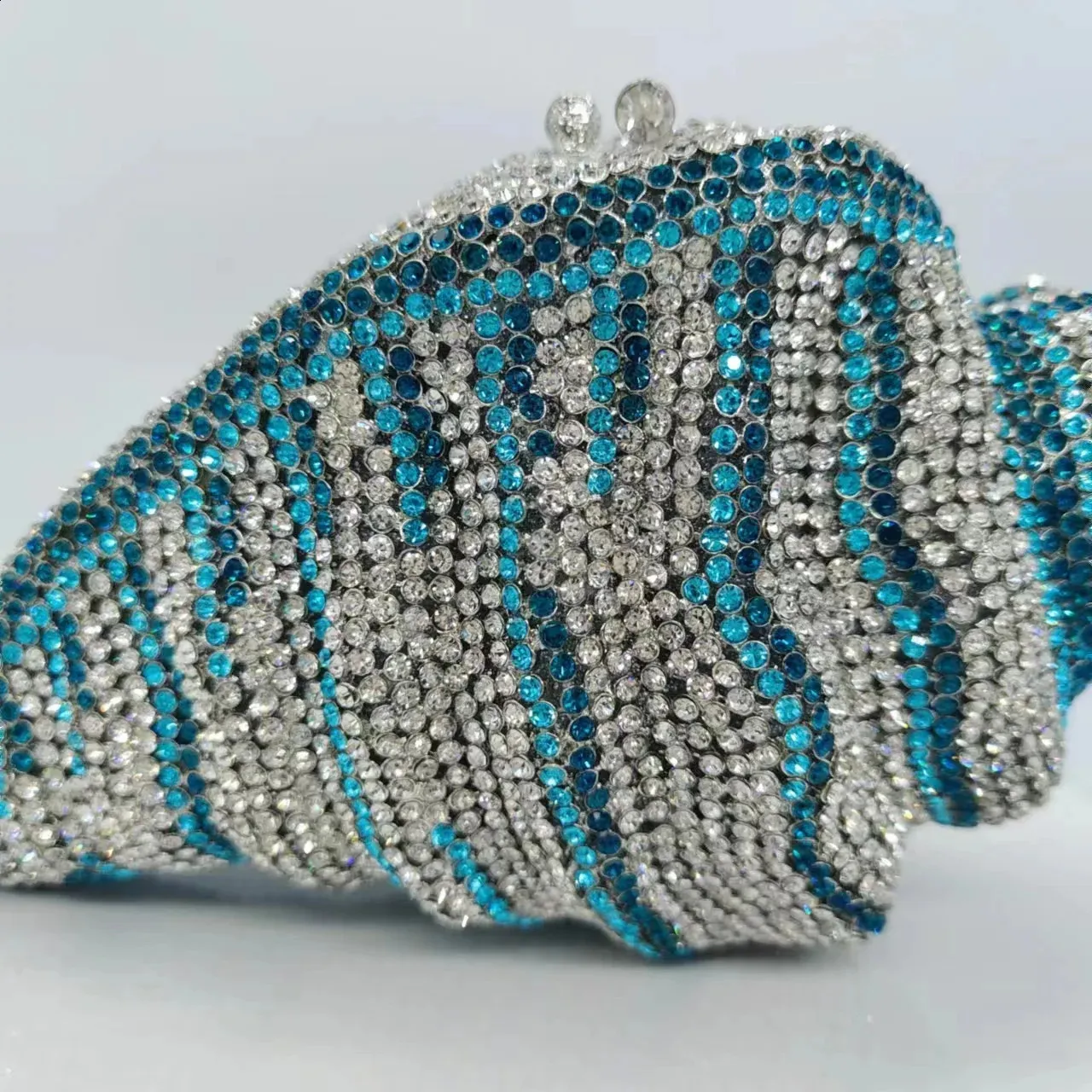 Lady Conch BlueGold Cristalli Pochette Donna Borsa da Sera Matrimonio Dia Borsa da Sposa Festa Rhie Minaudiere 240827_voghion.com