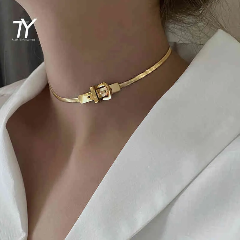 Classic Watch Buckle Shape Titanium Steel Choker Necklace for Woman Korean Fashion Jewelry Gothic Girl Sexy Clavicle_voghion.com