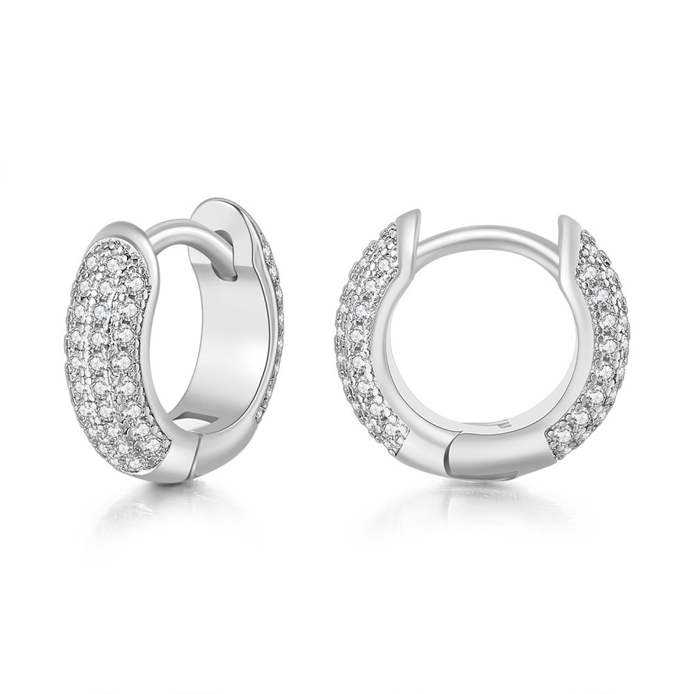 Hip hop full diamond big ear buckle men's geometric round zircon earrings cross rivet HipHop trend earrings