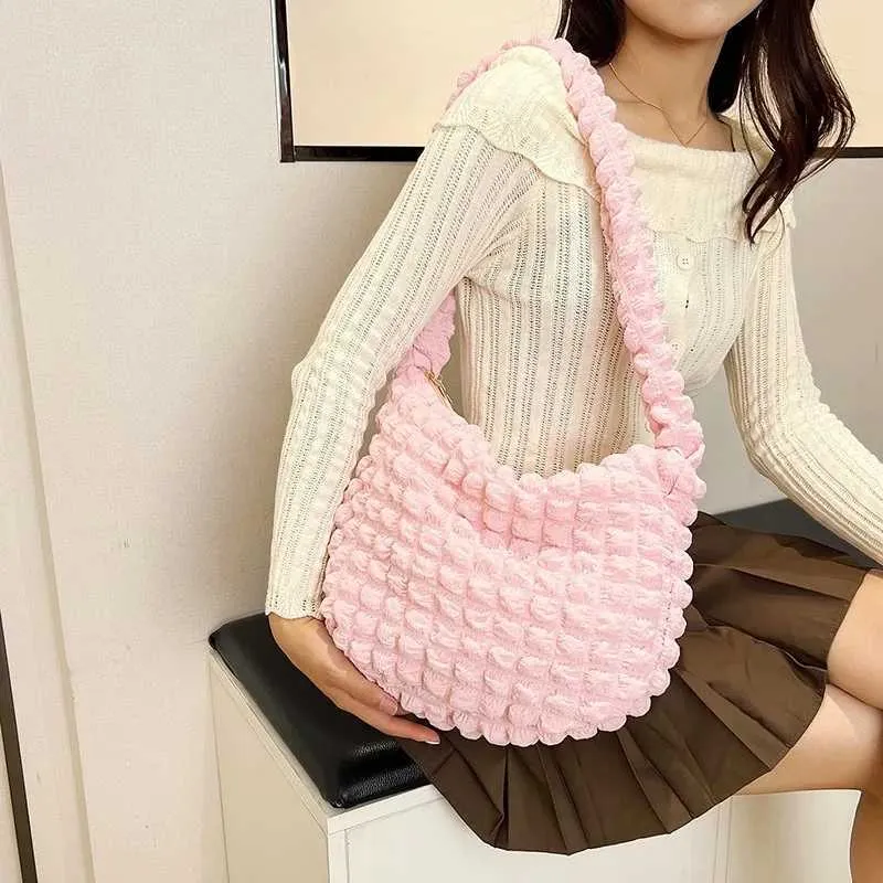 Borsa a tracolla tinta unita grande capacità borsa a mano trapuntata imbottita sotto le ascelle borsa per scarpe Y241026_voghion.com