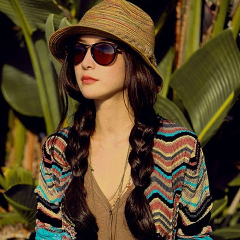 Cappello fedora di paglia donna cappello sole estivo da spiaggia_voghion.com