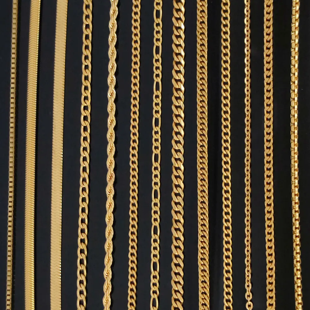 Brățară placată cu aur autentic, lanț cubanez de 5 mm, frânghie de 3 mm, unică, subțire, cu microfigaro, lanț de grâu, din oțel inoxidabil, streetwear_voghion.com