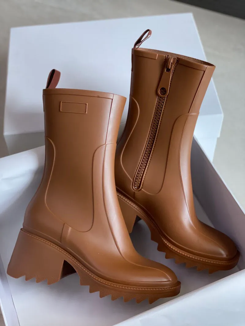 Women's Black Knee-high Waterproof Rain Boots With Platform Sole_voghion.com