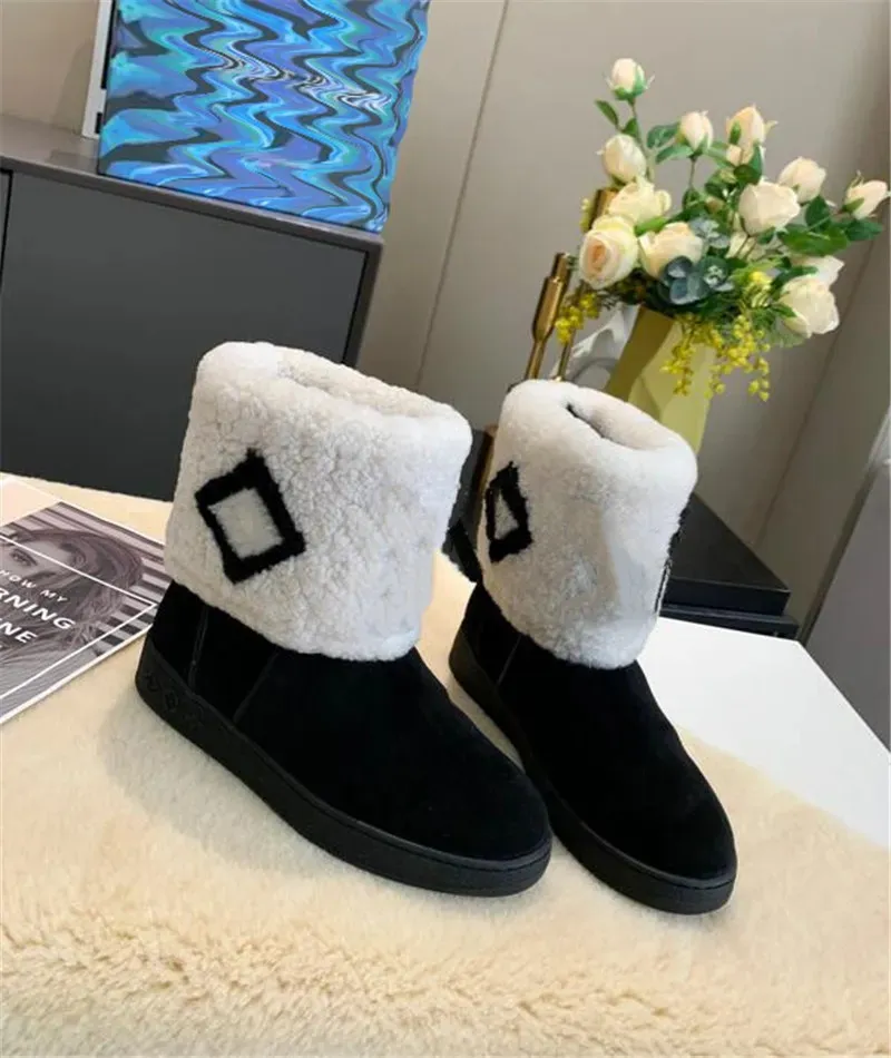 Klassieke Zwarte Dikke Bont Dames Half Dames Sneeuw Outdoor Schoenen Martens Geruite Leren Laarzen 3 Kleuren_voghion.com