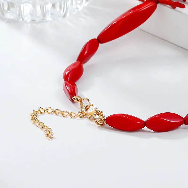 Łańcuchy 2 szt. Vintage przesadny czerwony koralowy naszyjnik dla kobiet dziewcząt moda boho styl oświadczenie retro naszyjniki fine_voghion.com
