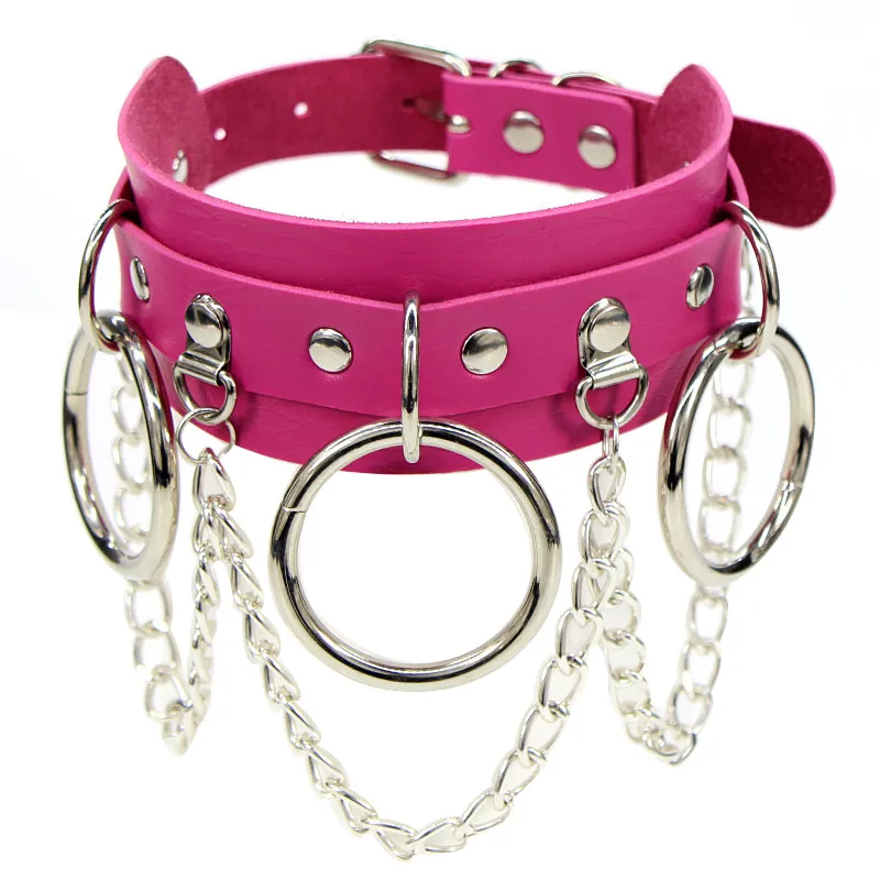 Gothic Punk Choker Necklace, Pu Leather Collar With Rivets & O-ring_voghion.com