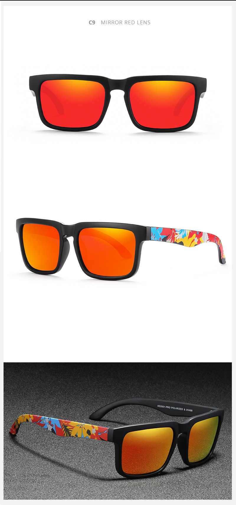 KDEAM Occhiali da sole polarizzati colorati con vera pellicola Occhiali da sole casual con scatola Occhiali alla moda colorati KD2501PRO_voghion.com