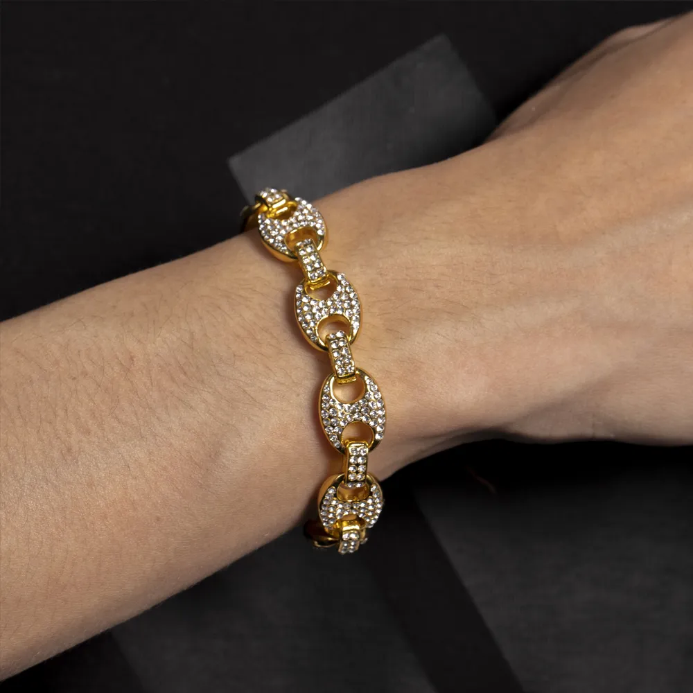 Gargantilla de cadena de eslabones y pulsera con diamantes de imitación y circonita cúbica helada en forma de grano de café brillante para hombre, joyería de estilo hip hop_voghion.com