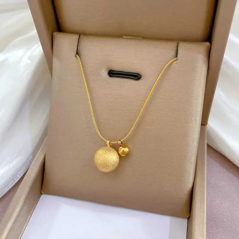 Necklaces 316L Stainless Steel Gold Color Brushed Smooth Beads Ball Pendant Necklace For Women New Fashion Girls Chain_voghion.com