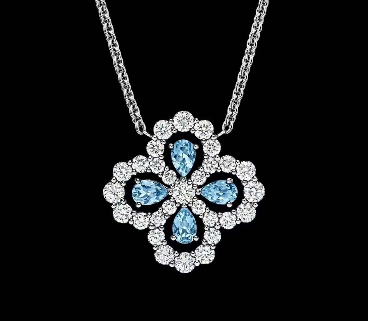Collana HW di alta qualità, gioielli di design da donna, con anello a forma di quadrifoglio, diamanti, grande ciondolo a forma di fiore Hai Rui Wen Si_voghion.com