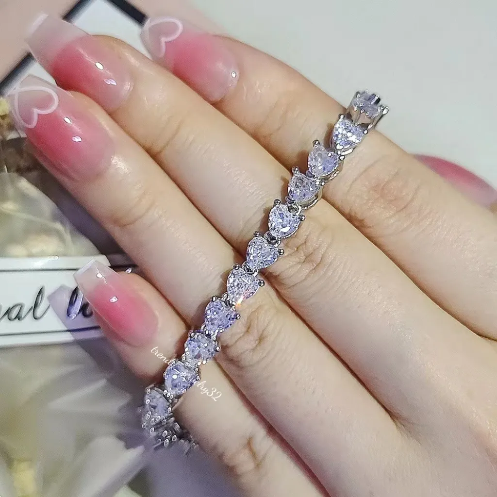 Βραχιόλι με διαμάντια αλυσίδας τένις 23ct με καρδιά και ασημένια κοσμήματα Sier Moissanite Iced Out για γυναίκες_voghion.com