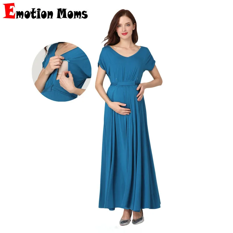 Emotion Moms 2024 Spring Summer Maternity Clothes Dress Casual Sexy V Neck For Pregnant Women LJ201114_voghion.com