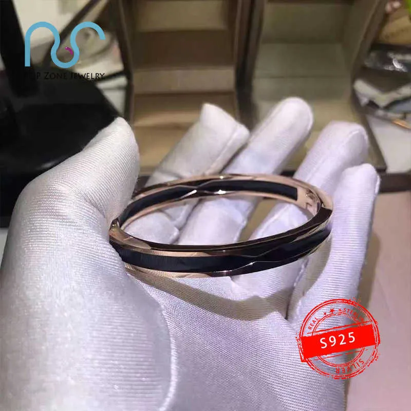 Sterling Silver And Ceramic Bangle Bracelet For Women Elegant_voghion.com