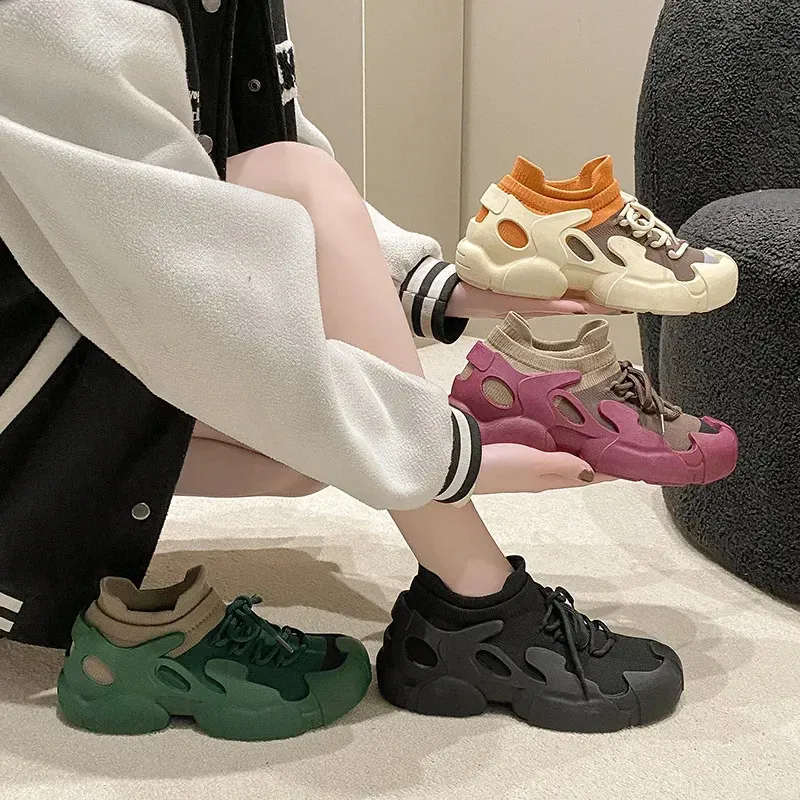ZHIO womens short and chubby fashionable mixed color casual running knitted mesh breathable flat sports shoes 240930_ecoleips.com