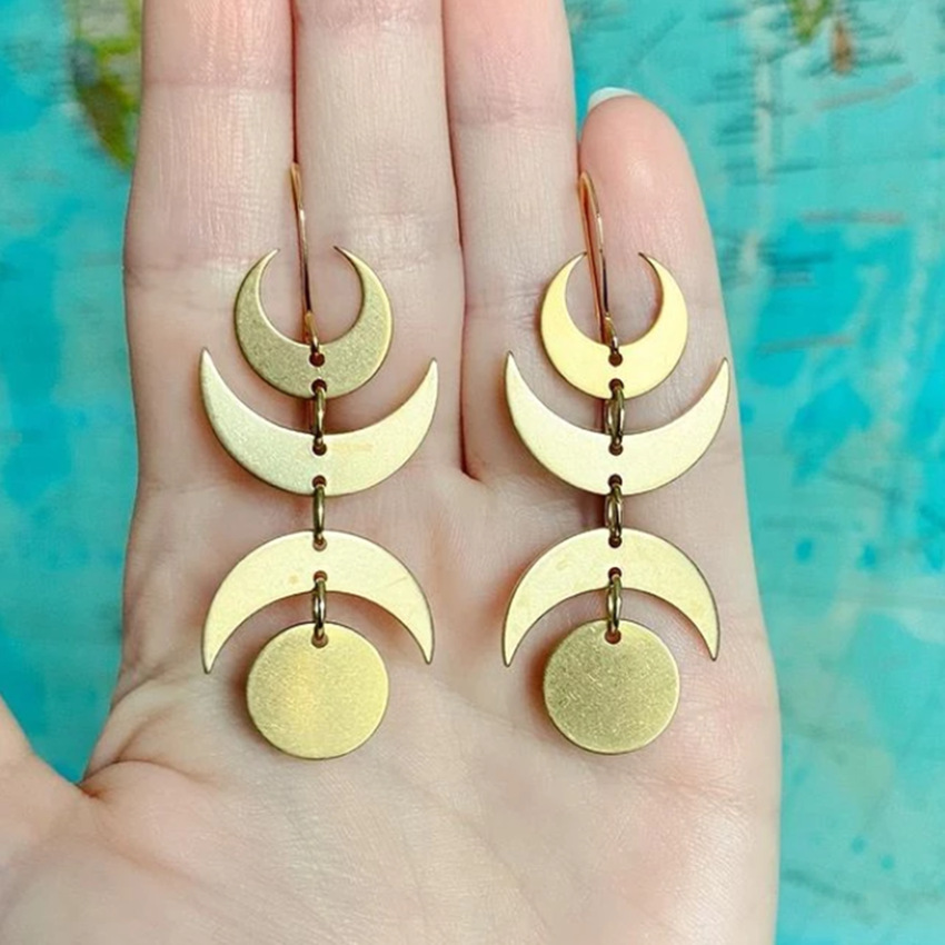 Orecchini tripli luna Boho con orecchini a gancio_voghion.com