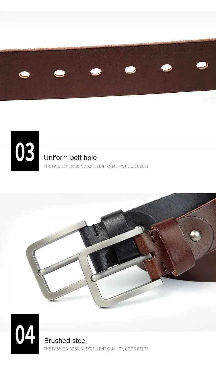 Natürlicher echter Kuhledergürtel mit massiver Stahlschnalle, originaler Herrengürtel, geeignet für Jeans und Freizeithosen W240909_voghion.com
