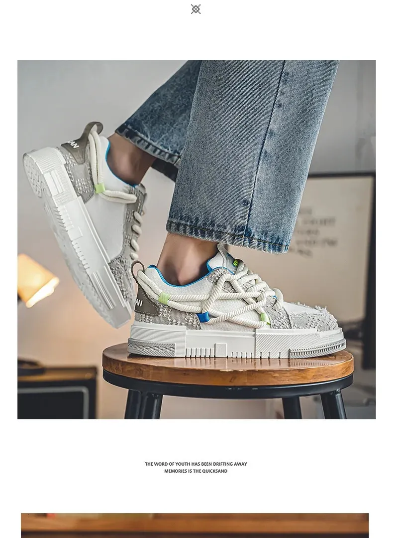 Chaussures de skateboard à lacets en toile vulcanisée à plateforme verte pour homme, baskets basses de tennis décontractées pour hommes 240704_voghion.com