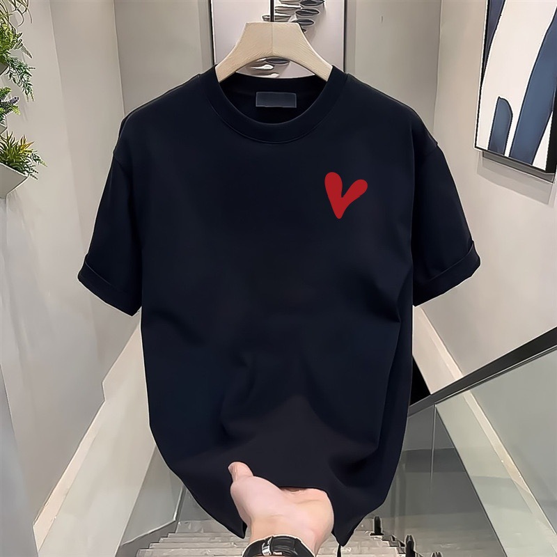 2024 Summer New Trend Fashion Versatile Casual Men’s Half Loose Korean Round Neck Printed Short Sleeve T-shirt