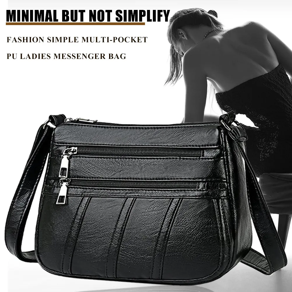 Borsa a tracolla da donna alla moda, in pelle PU, semplice e solida, messenger bag multitasche da donna._voghion.com