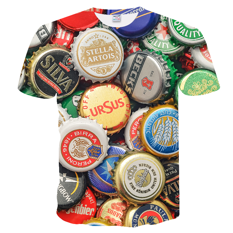 Image of Summer beer Lid 3D printed T-shirt Men's casual oversized short sleeve clothes Streetwear hip hop top